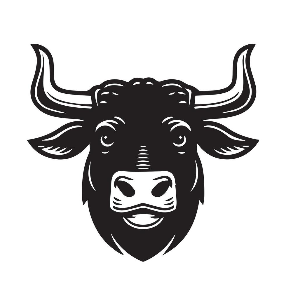 stier logo - een romantisch vee gezicht illustratie in zwart en wit vector