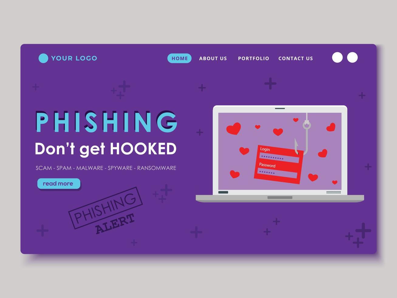 phishing en internet veiligheidsconcept website bestemmingspagina ui ontwerp vectorillustratie vector