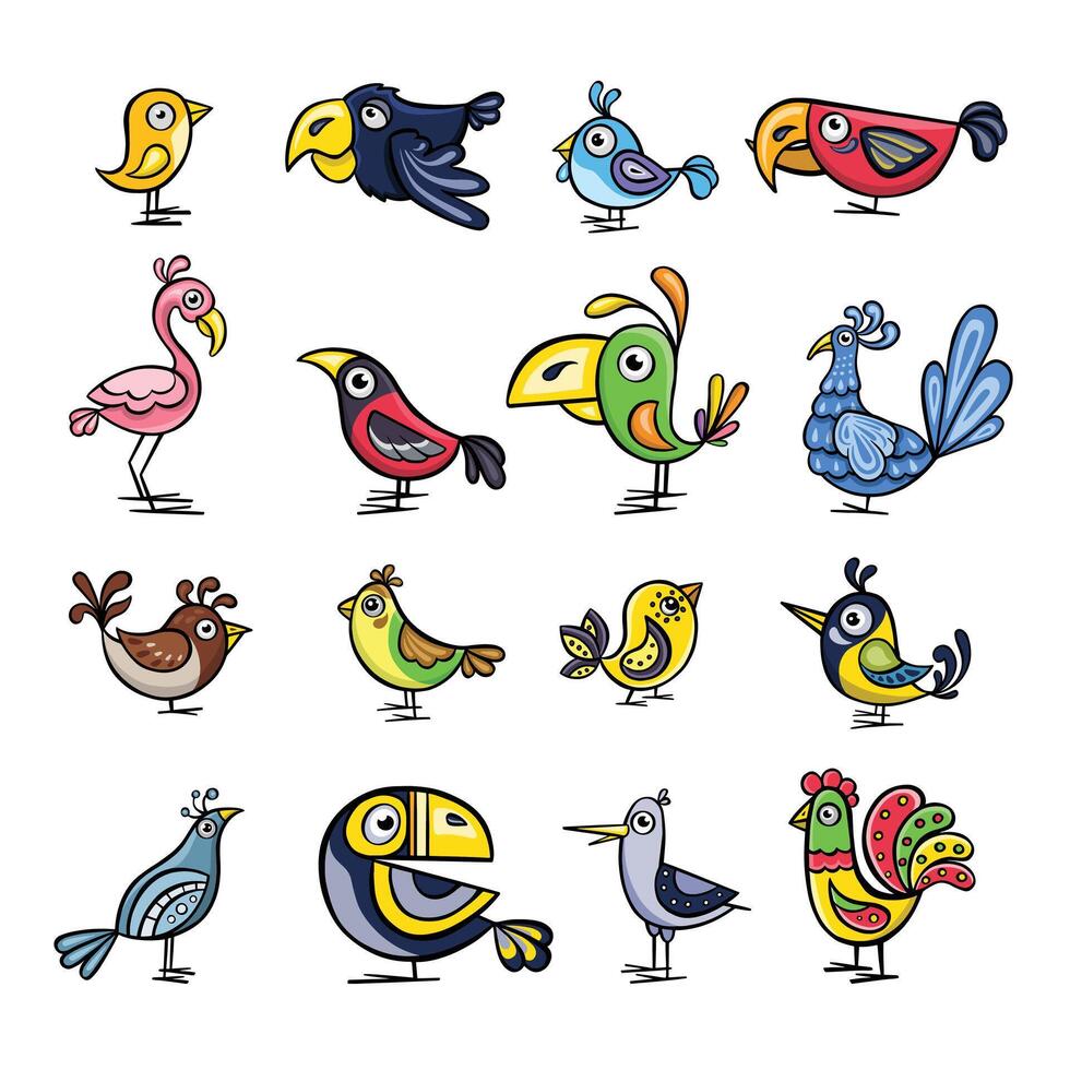 groot kleur reeks van illustraties van schattig tekenfilm vogelstand vector