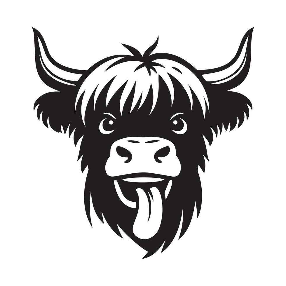 vee gezicht logo - een plagen hoogland vee gezicht illustratie in zwart en wit vector