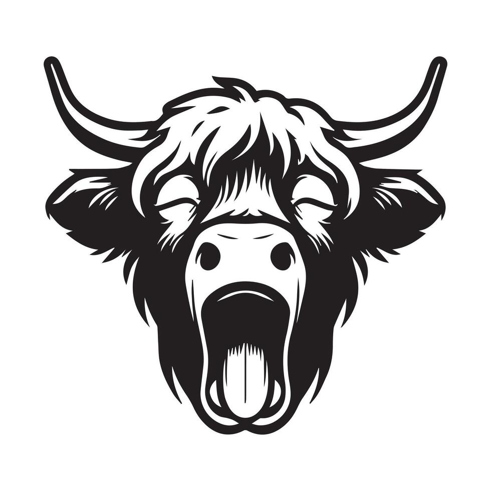 hoogland vee - een moe hoogland koe gezicht illustratie in zwart en wit vector