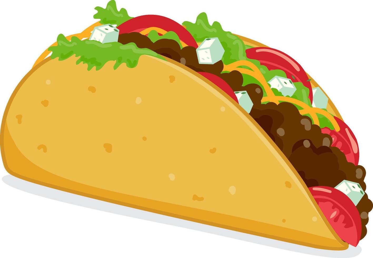 Mexicaans taco. taco met vlees, groente en tortilla. traditioneel Mexicaans Fast food. vector