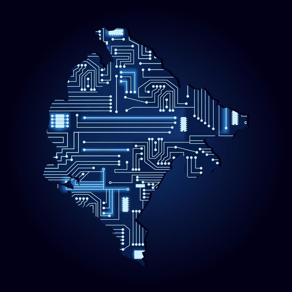 contourkaart van montenegro met een technologisch elektronisch circuit. vector