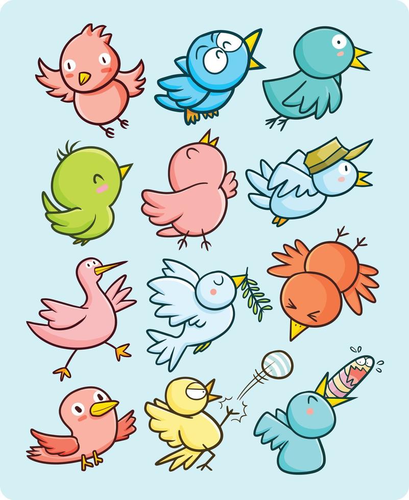 leuke en grappige ronde vogels cartoon illustratie set vector