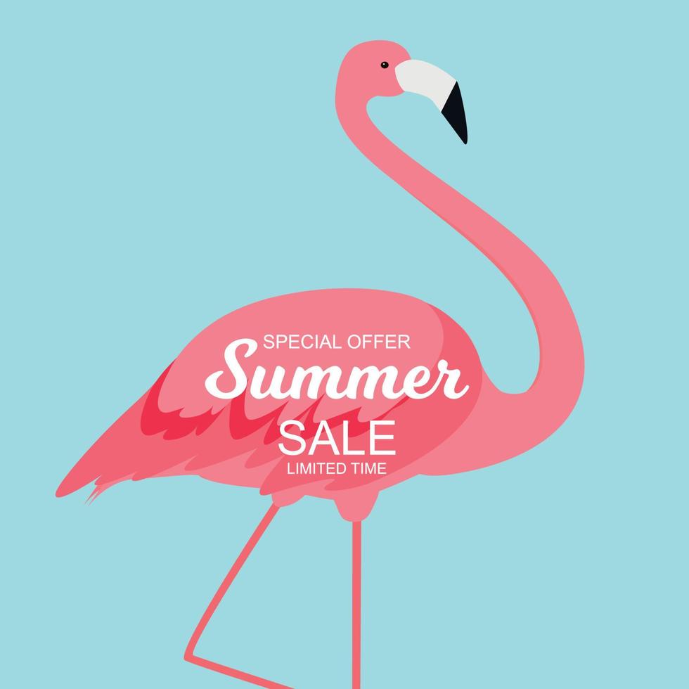 zomer verkoop concept met kleurrijke cartoon roze flamingo achtergrond. vector illustratie