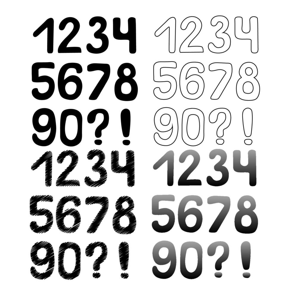 vectorillustratie. een set van zwart-wit handgetekende nummers van nul tot negen. vector