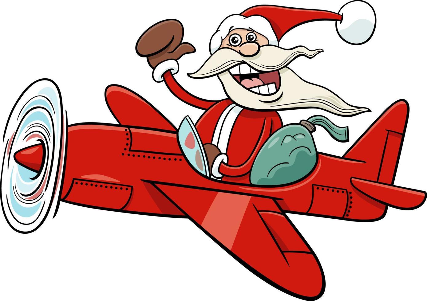 stripfiguur van de kerstman in het vliegtuig op kersttijd vector