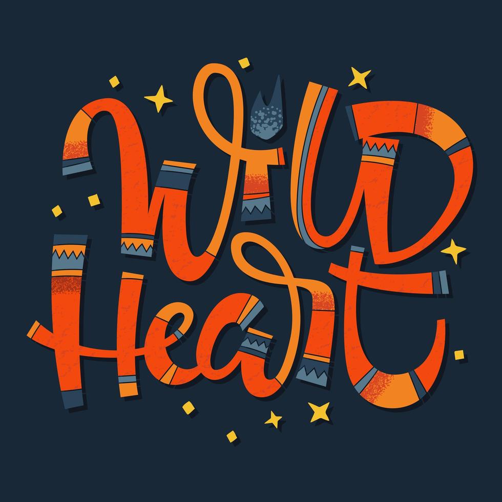 wild hart - handgetekende moderne schriftletters met etnische patronen vector