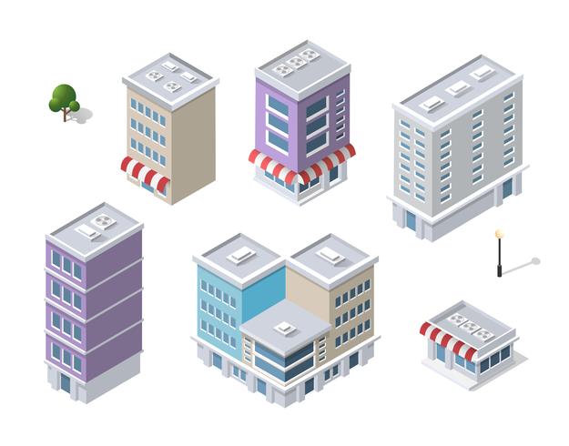 Set van moderne isometrische gebouwen vector