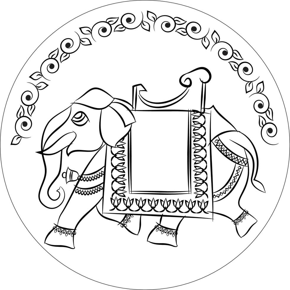 olifant weergegeven in pichwai-stijl. Indiase volkskunst. voor een kleurboek, textielafdrukken, telefoonhoesje, wenskaart. logo, kalender vector