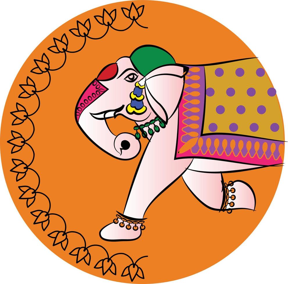 olifant weergegeven in pichwai-stijl. Indiase volkskunst. voor een kleurboek, textielafdrukken, telefoonhoesje, wenskaart. logo, kalender vector