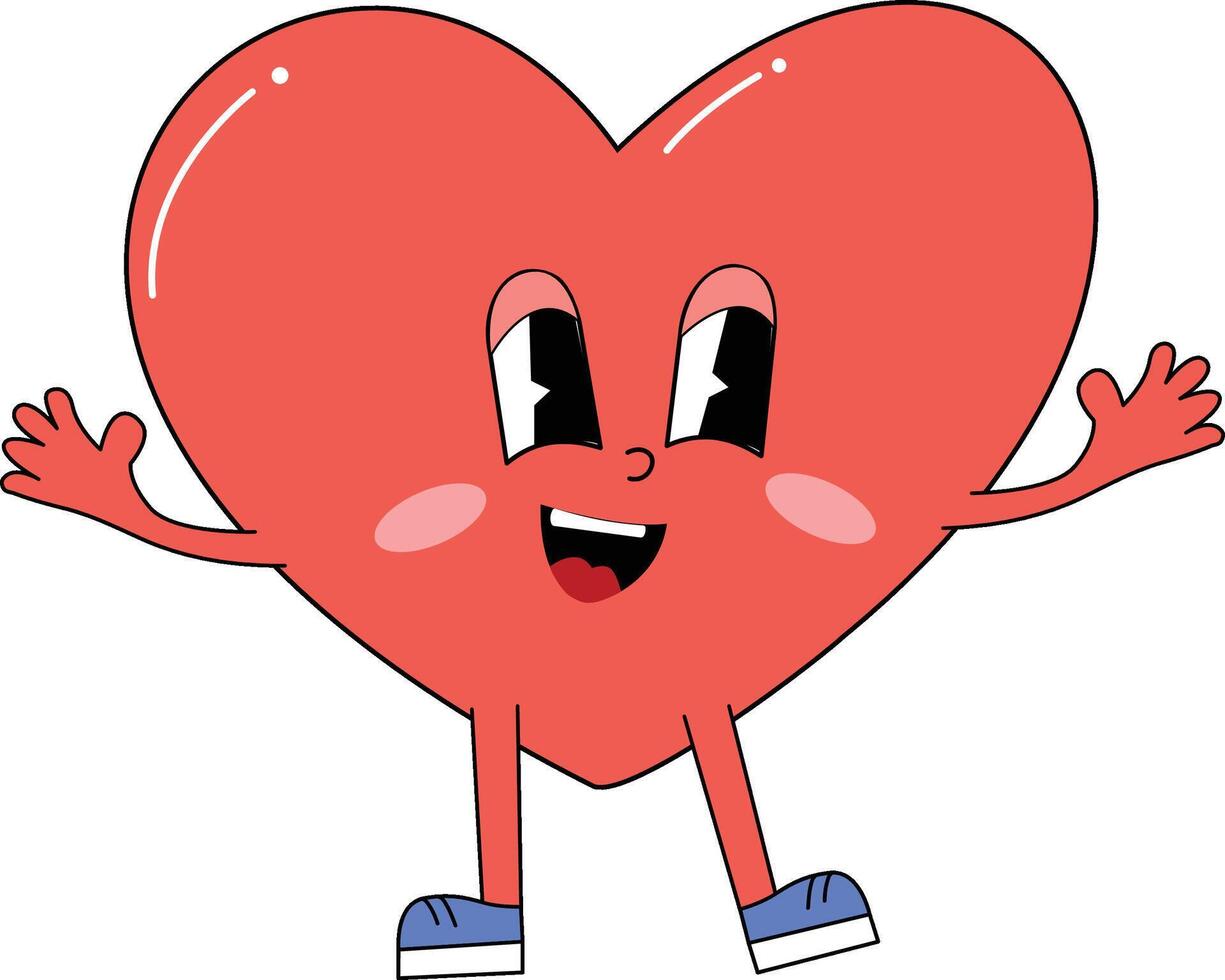gelukkig retro stijl rood hart. tekenfilm hart. concept voor valentijnsdag dag. kan worden gebruikt voor uitnodiging kaart of voor sommige feest. vector