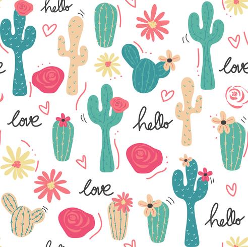 schattig tropisch cactus hand getrokken naadloze patroon vector