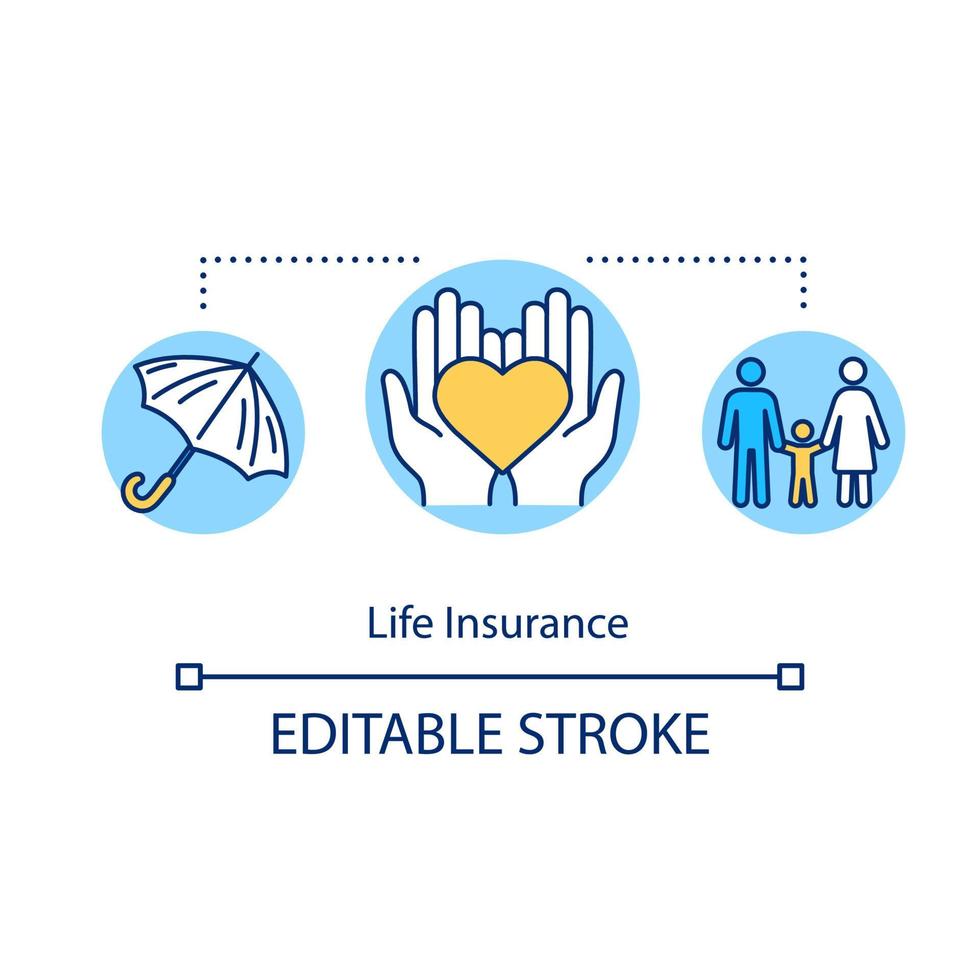 levensverzekering concept icoon. algemene bescherming. pensioenplan. kinderbijslag. jong gezin. risicobeheer idee dunne lijn illustratie. vector geïsoleerde omtrek rgb kleur tekening. bewerkbare streek