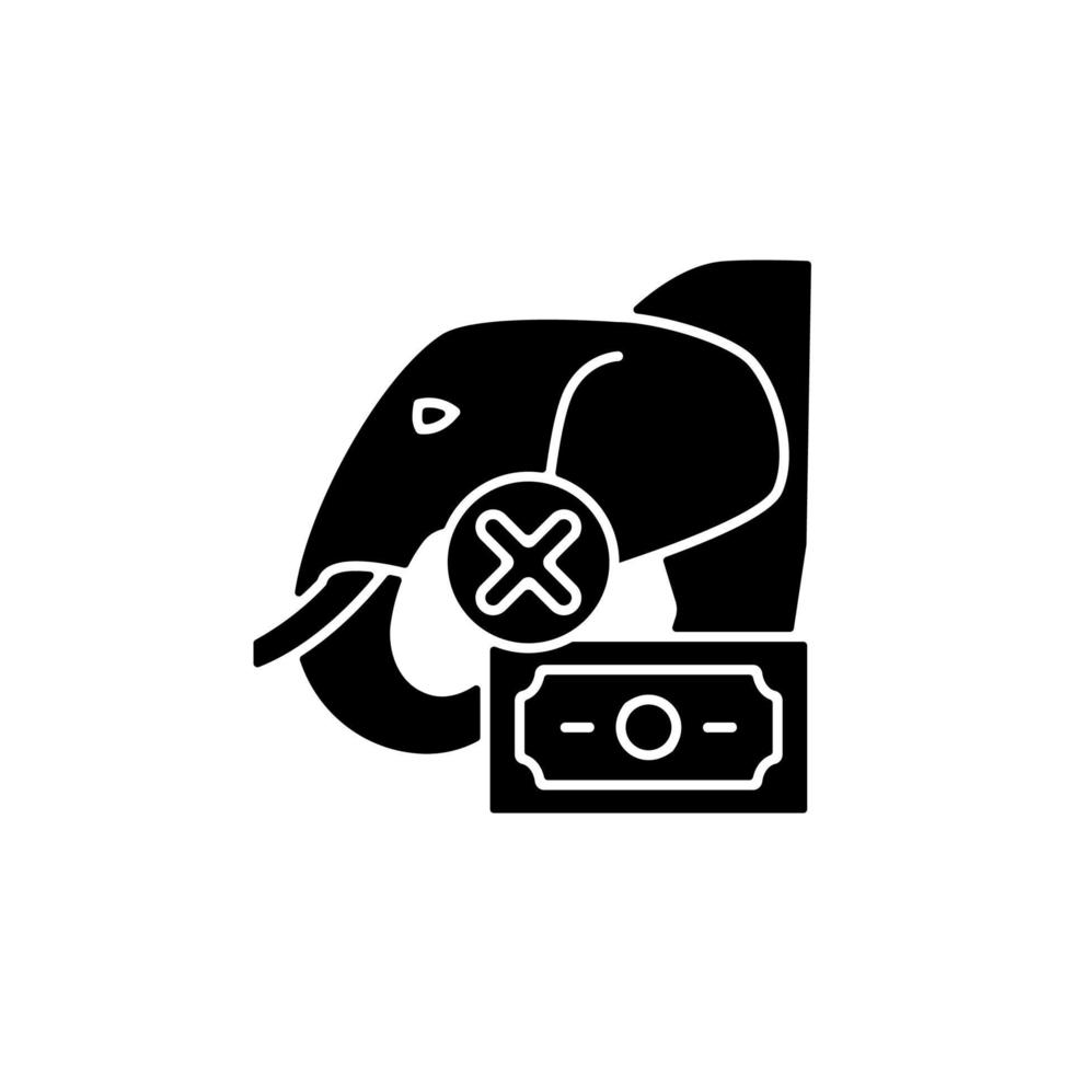 illegale handel in wilde dieren zwarte glyph pictogram. handel in wilde dieren. stroperij. onwettig doden van olifanten en tijgers. handel in ivoor en huiden. silhouet symbool op witte ruimte. vector geïsoleerde illustratie