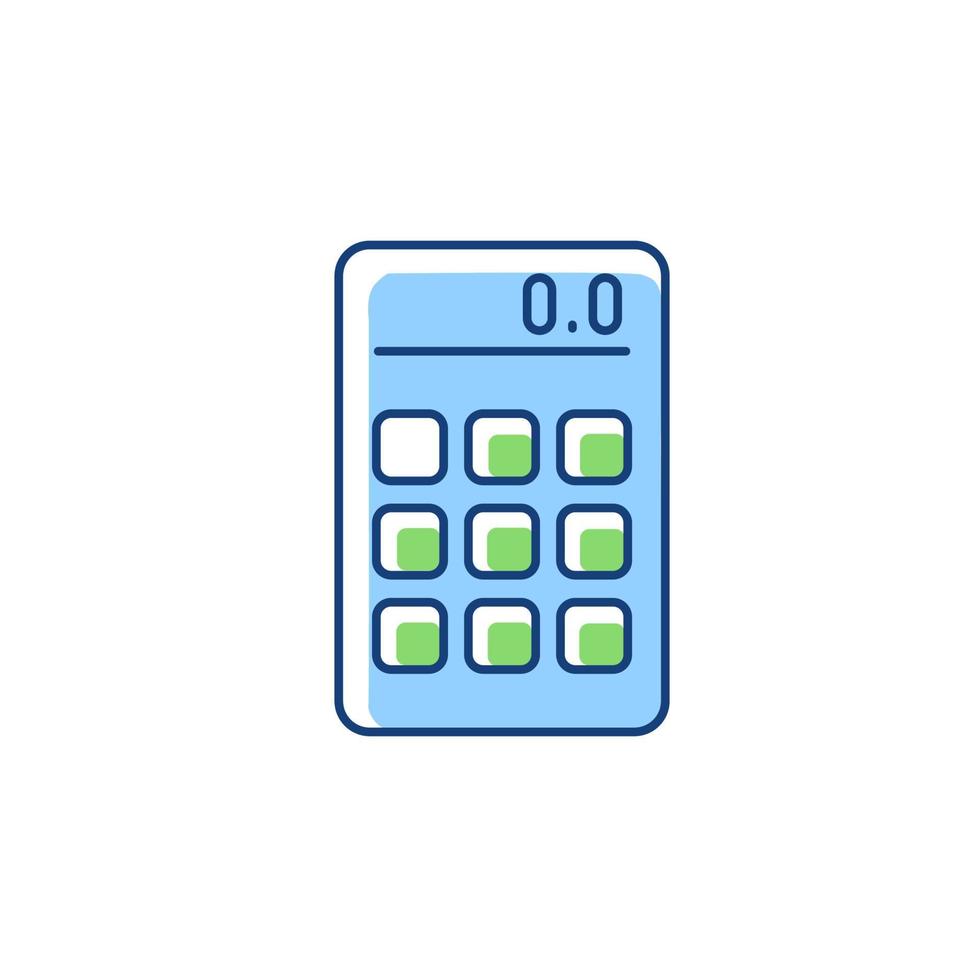 rekenmachine rgb kleur pictogram. prestaties van wiskundige bewerkingen. draagbaar elektronisch apparaat. handgereedschap voor school. wiskundige berekeningen. geïsoleerde vectorillustratie. eenvoudige gevulde lijntekening vector