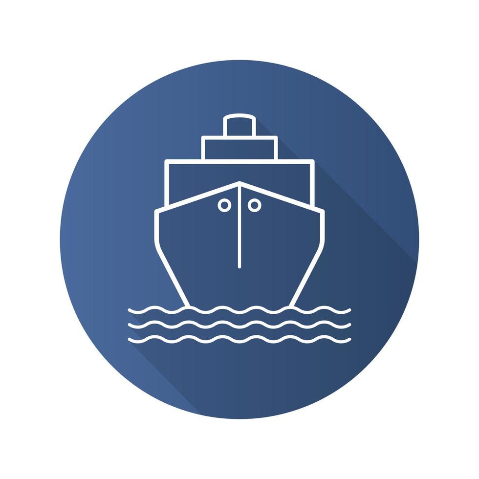 cruiseschip plat lineaire lange schaduw pictogram. transport vaartuig. vrachtvervoer. vector lijn symbool