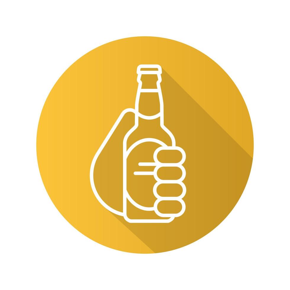hand met bierfles plat lineaire lange schaduw icoon. hand met bier. vector lijn symbool