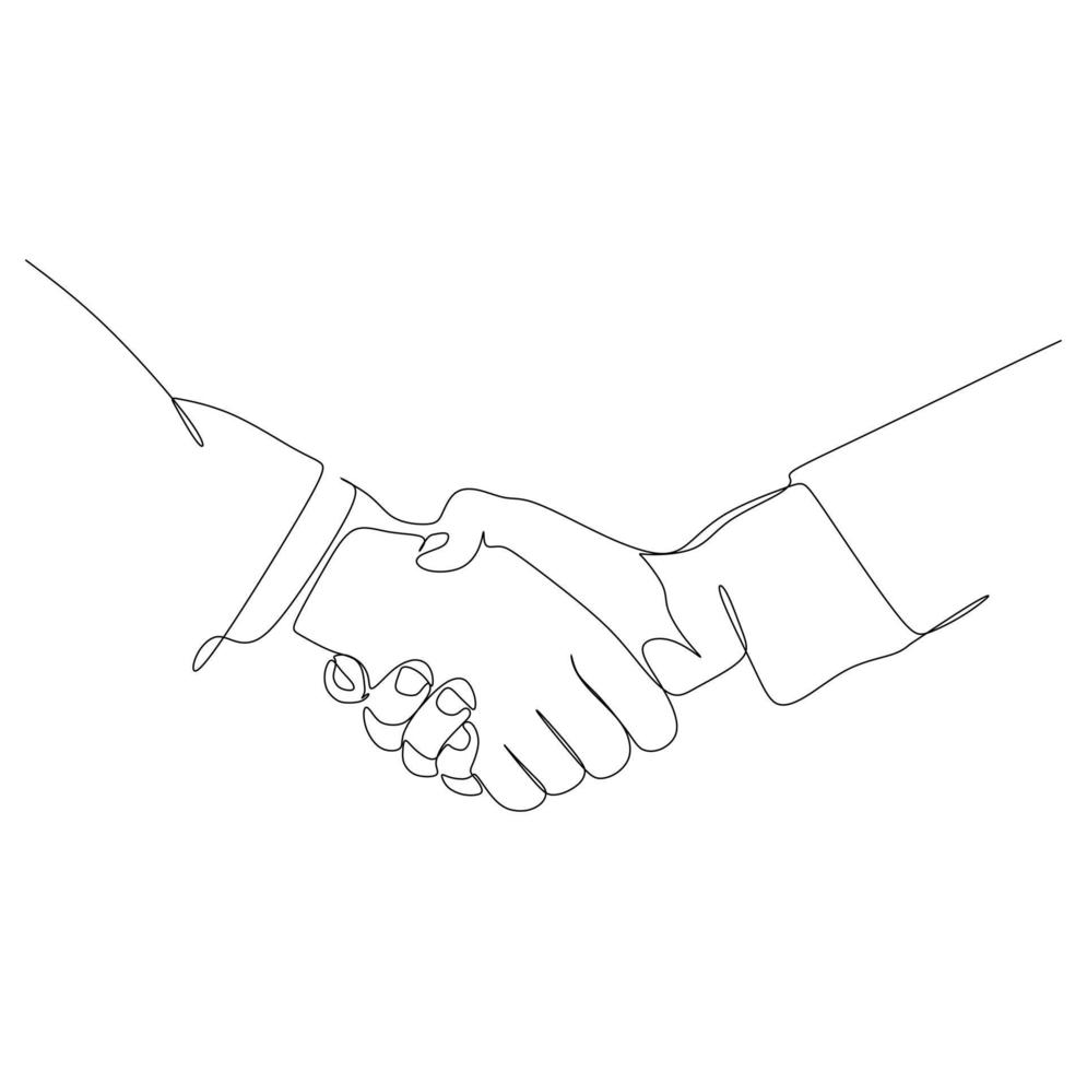 continue enkele lijntekening van zakenlieden handdruk om een deal te sluiten. handenschudden van zakenpartners getekend door één enkele lijn. vectorillustratie. vector