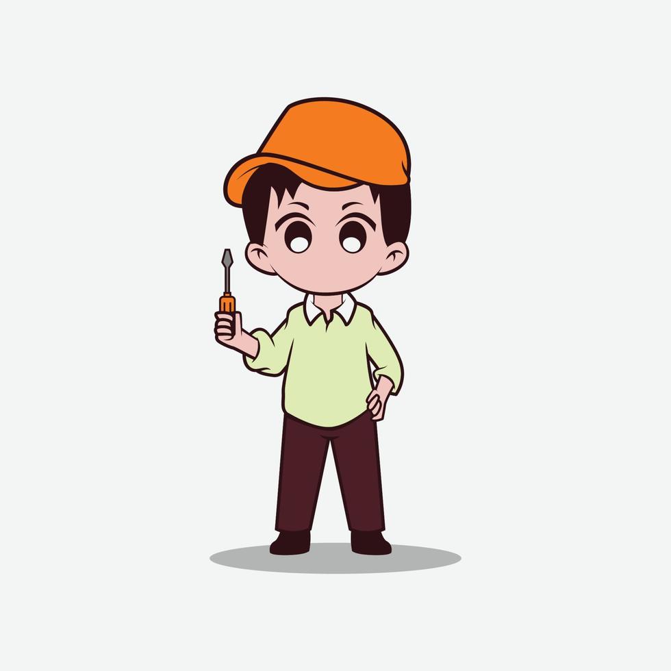 chibi reparateur mascotte vector