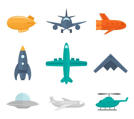 Vliegtuigen pictogrammen plat vector