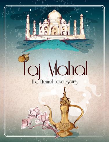 taj mahal retro poster vector