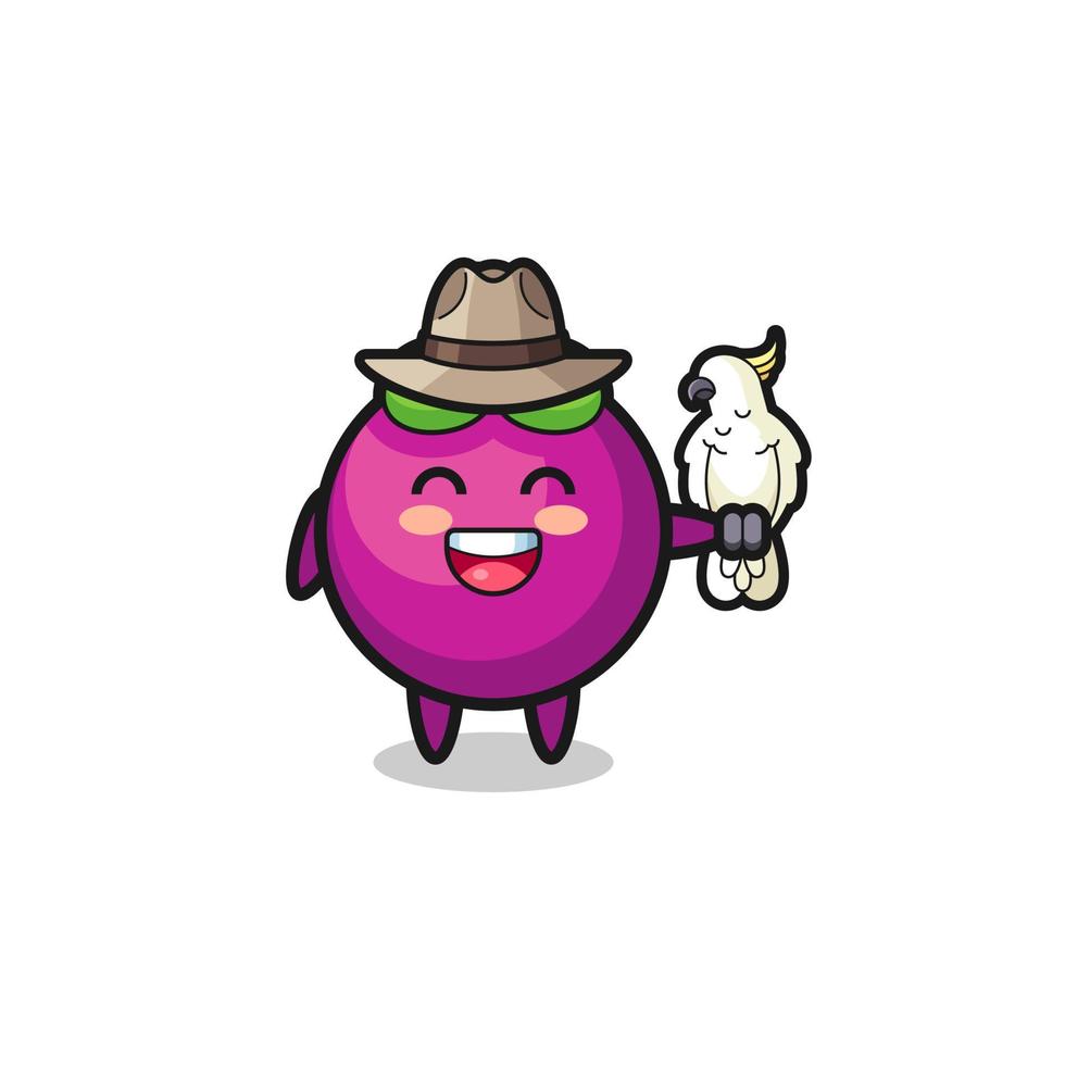 mangosteen dierenverzorger mascotte met een papegaai vector