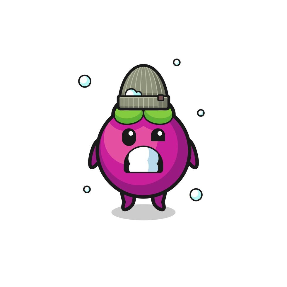 schattige cartoon mangosteen met rillende uitdrukking vector