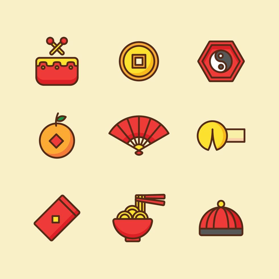 set van Chinees Nieuwjaar iconen vector