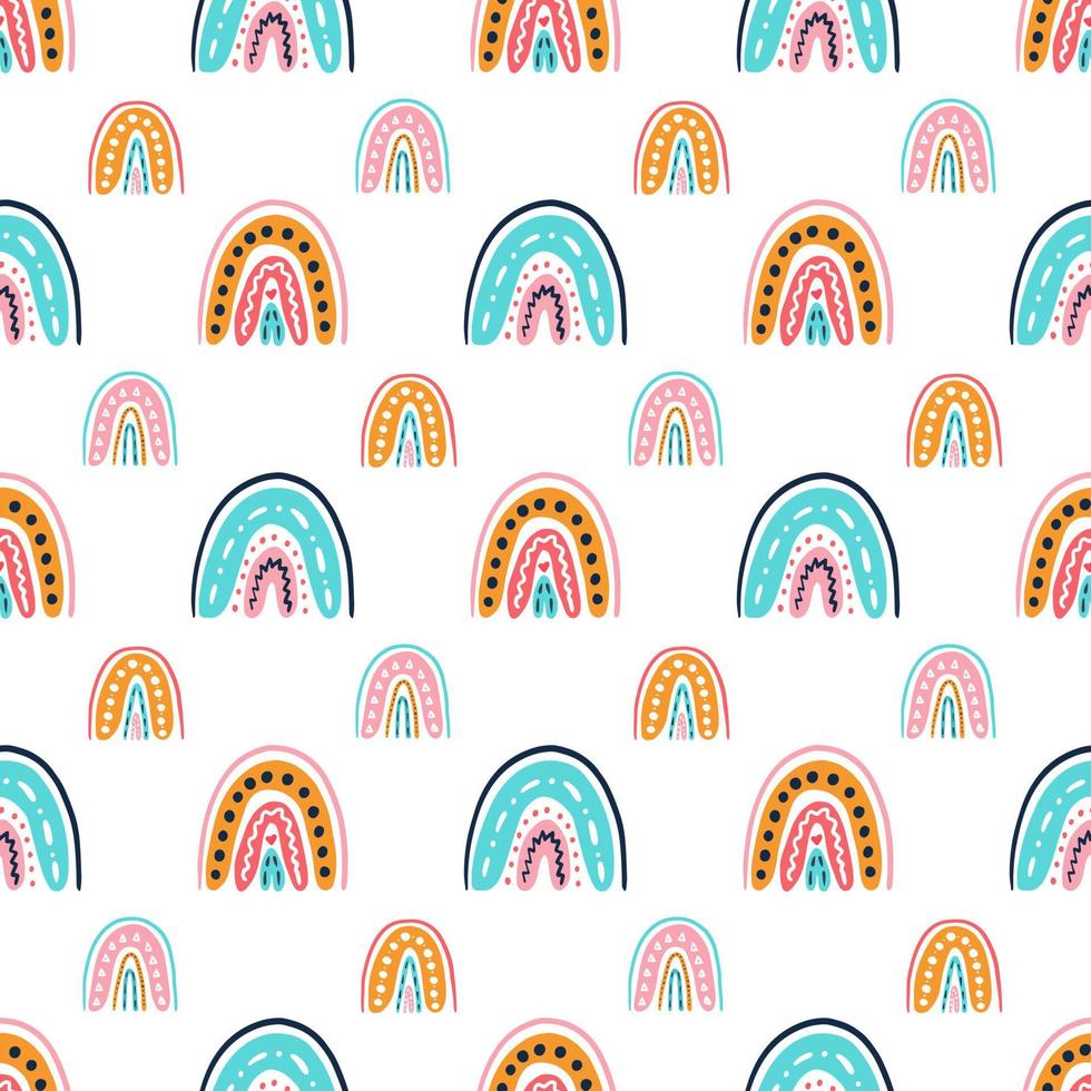 kleurrijke regenbogen in doodle stijl, vector naadloos patroon