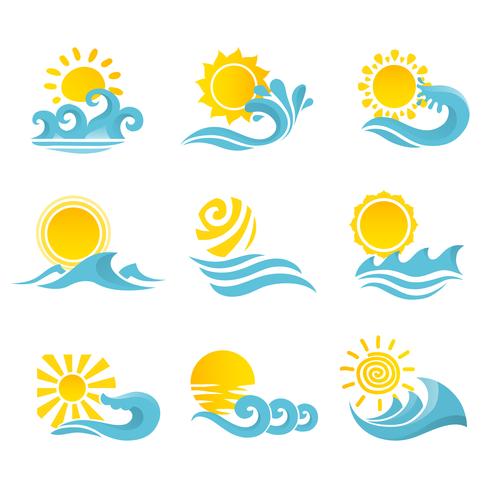 Golven zon Icons Set vector