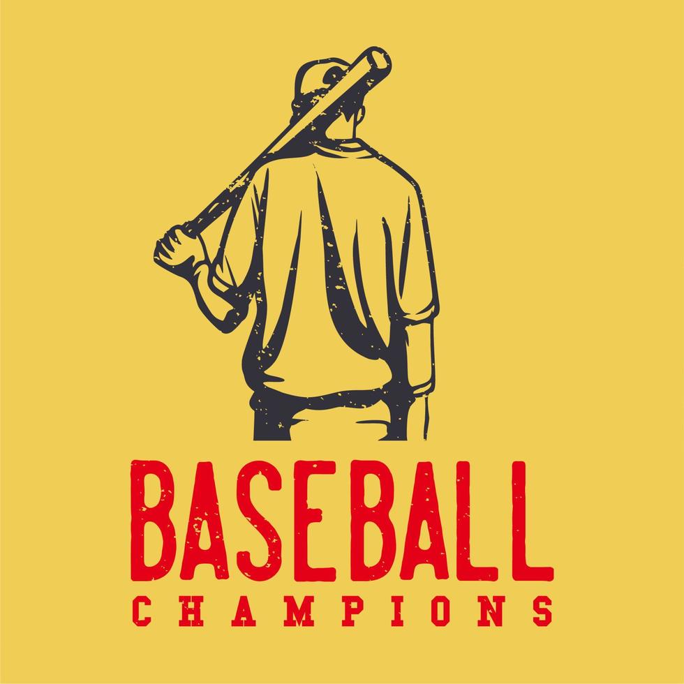 logo-ontwerp honkbalkampioen met honkbalspeler met honkbalweddenschap vintage illustratie vector