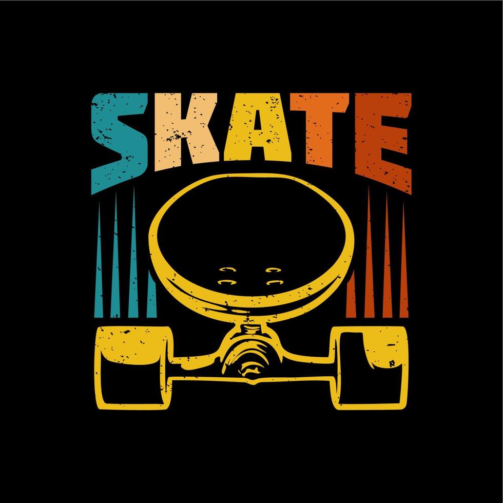 t-shirtontwerp skate met skateboard en zwarte achtergrond vintage illustratie vector