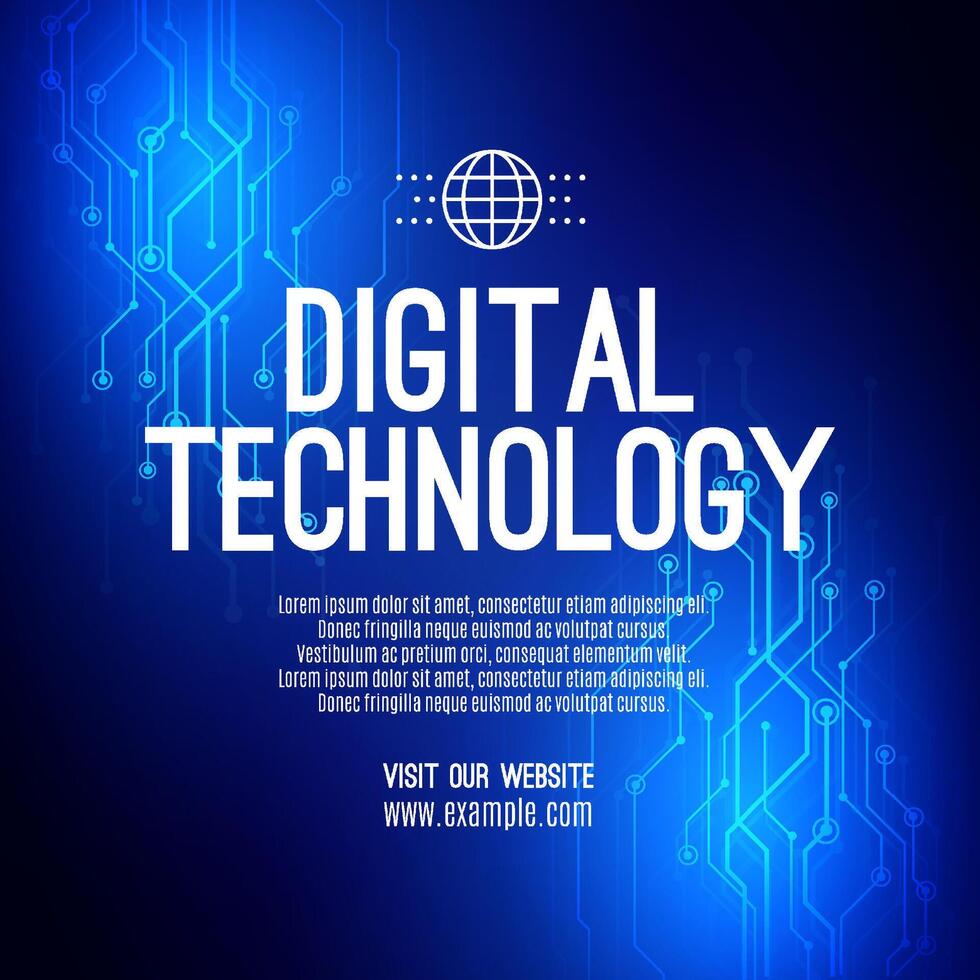 digitaal technologie sociaal post banier uitverkoop sjabloon blauw achtergrond, abstract cyber informatie communicatie, innovatie toekomst tech gegevens, internet netwerk verbinding, ai groot gegevens illustratie vector