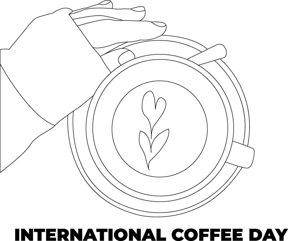 een lijn tekening hand- Holding koffie mok vector