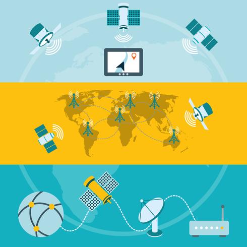 Satelliet pictogrammen horizontale banners vector