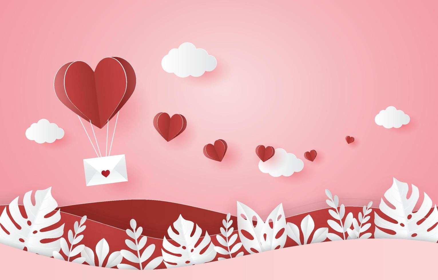 Valentijnsdag met papier ambachtelijke stijl achtergrond vector