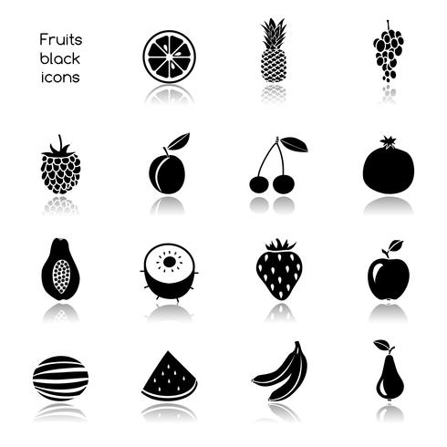 Vruchten pictogrammen zwart vector