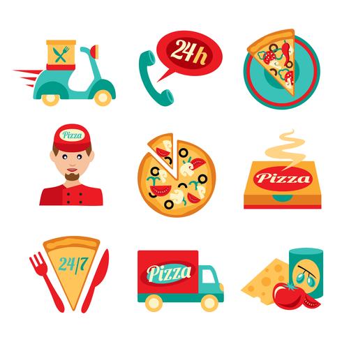 Pizza snelle levering Icons Set vector