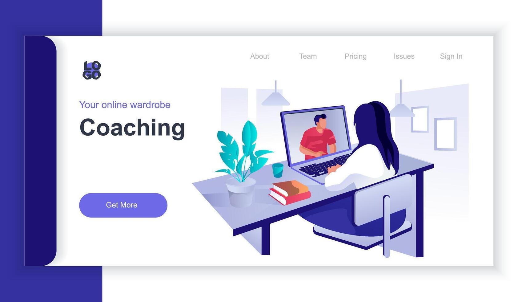 coaching concept 3d isometrische web banier met mensen tafereel. vrouw luistert persoonlijk overleg met mentor voor bedrijf ontwikkeling. illustratie voor landen bladzijde en web sjabloon ontwerp vector