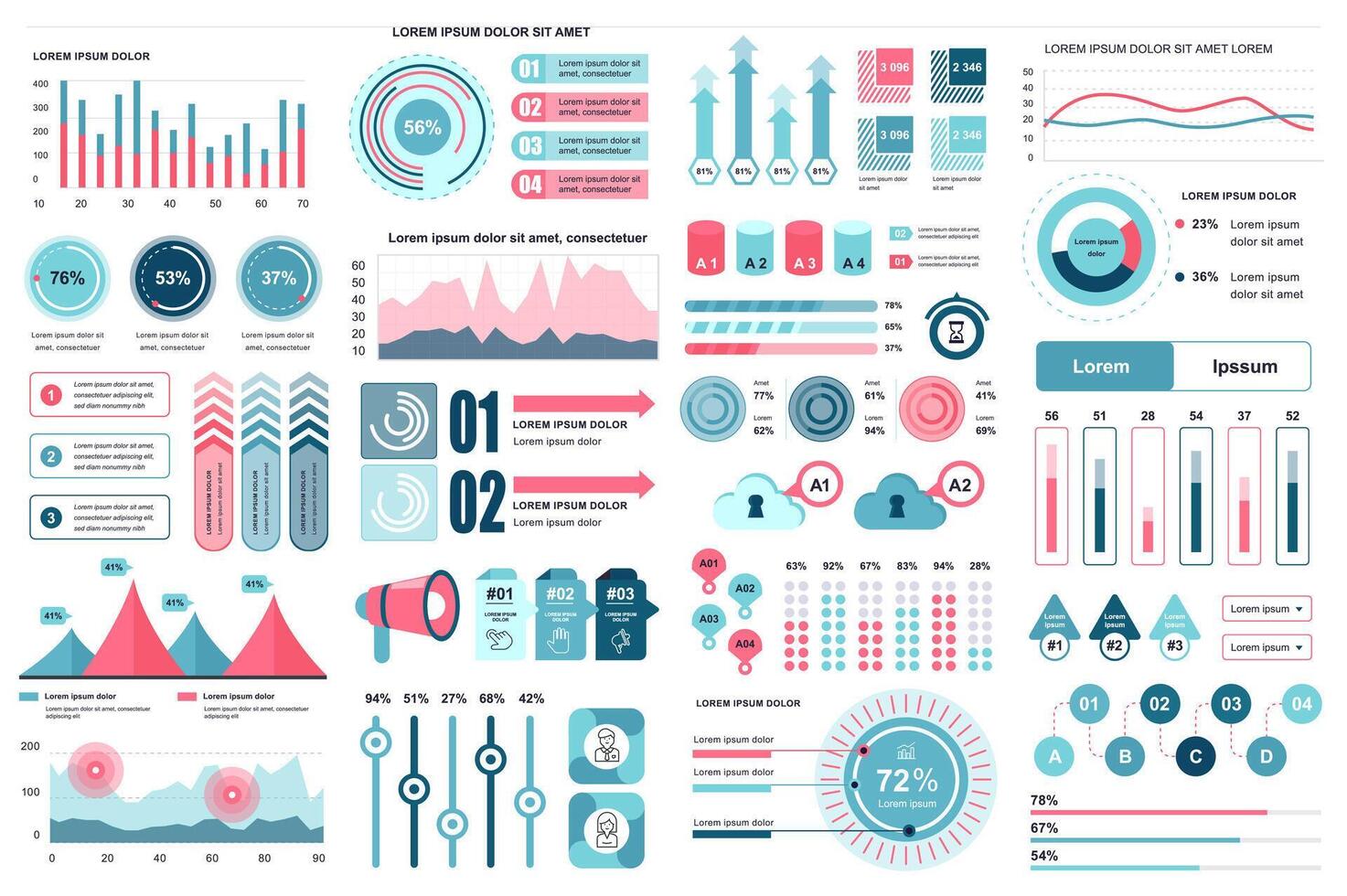 bundel infographic elementen gegevens visualisatie ontwerp sjabloon. kan worden gebruikt voor stappen, bedrijf processen, werkstroom, diagram, flowchart concept, tijdlijn, afzet pictogrammen, info grafiek. vector