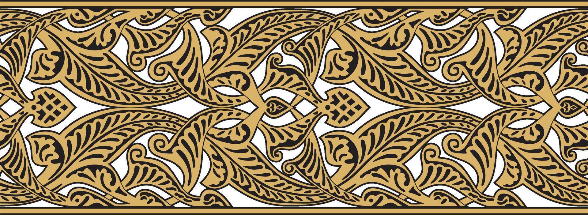 gouden naadloos oosters nationaal ornament. eindeloos etnisch bloemen grens, Arabisch volkeren kader. Perzisch schilderen. vector