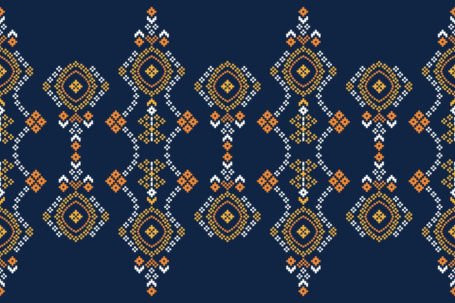 traditioneel etnisch motieven ikat meetkundig kleding stof patroon kruis steek.ikat borduurwerk etnisch oosters pixel marine blauw achtergrond. samenvatting, illustratie. textuur, decoratie, behang. vector