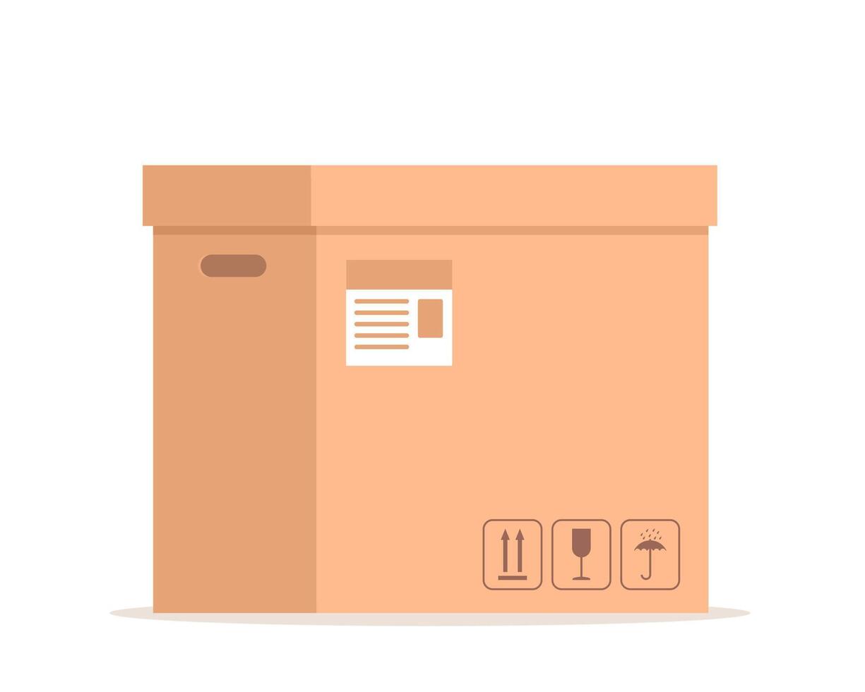 beige karton Gesloten doos met breekbaar teken. verpakking lading opslag, industrie Verzending, Verzending goederen. illustratie. vector