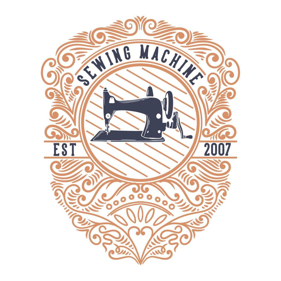 vintage illustratie naaimachine met ornamenten vector