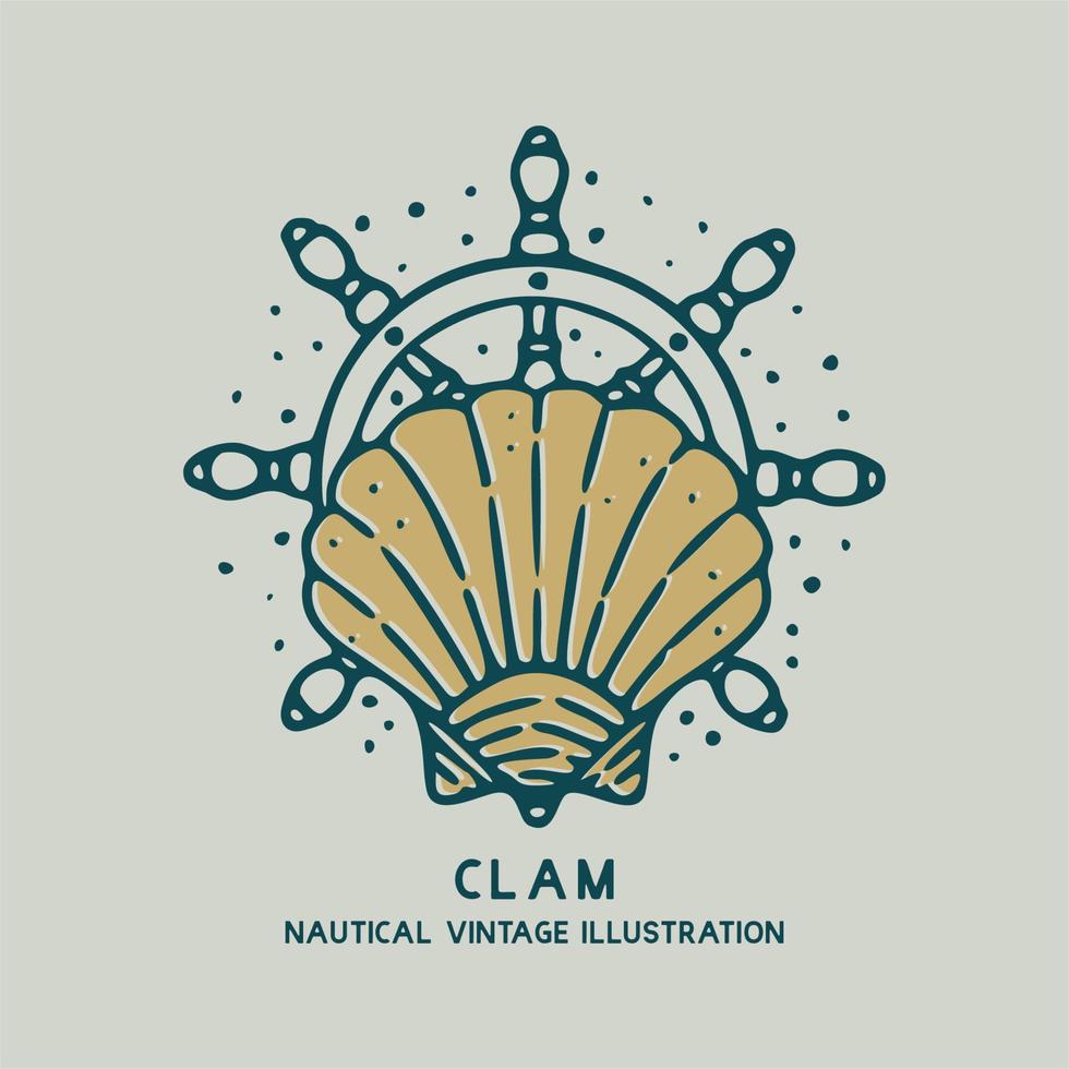clam met scheepswiel nautische vintage illustratie vector