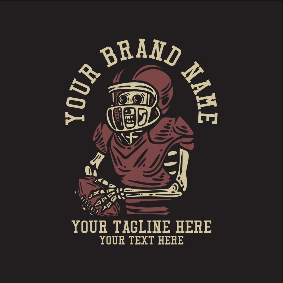Amerikaans voetbal skelet vintage t-shirt ontwerpsjabloon vector