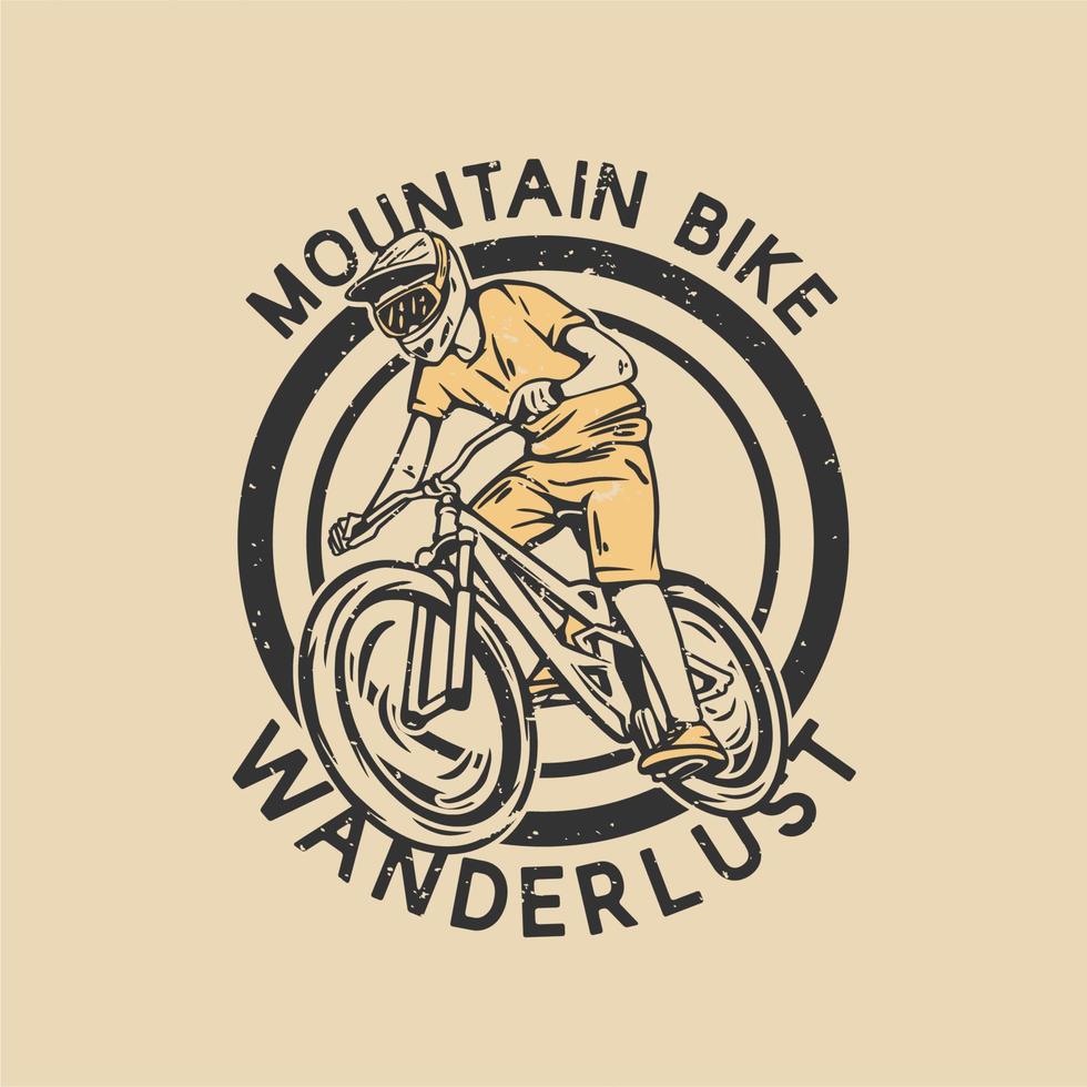 logo ontwerp mountainbike reislust met mountainbiker vintage illustratie vector