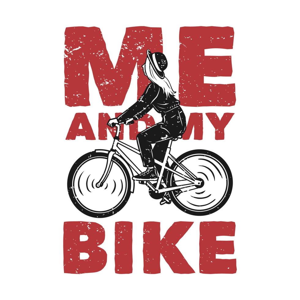 t-shirt ontwerp mij en mijn fiets met meisje rijden fiets vintage illustratie vector