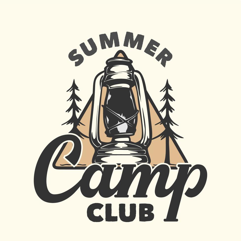 logo ontwerp zomerkamp club met camping lantaarn vintage illustratie vector